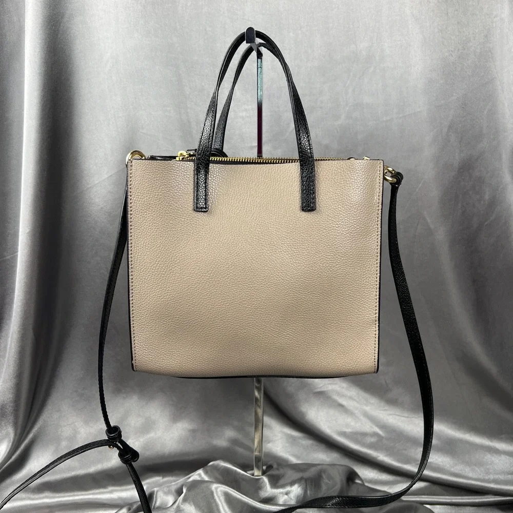 Marc Jacobs Mini Grind Lock Key Tote Bag Beige Leather Top Handle Crossbody 13”‎